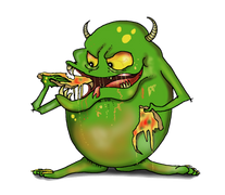 Flitzi - the green monster.
Flitzi hates taking showers,
He hates being clean or smelling like flowers.
He is quite disgusting, filthy, and smelly,
His house is a mess, neglected and dirty.
