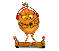 Potata the orange monster.
Potata is the smartest one of all, 
equipped with an antenna so very small.
She absorbs and remembers everything she's told, 
and a talented singer - she has a voice of gold.
